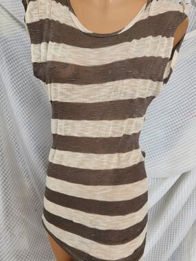 Purple Rain Gray and Cream Striped Knit Tank